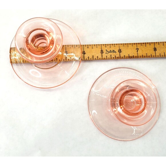 VTG PAIR PINK DEPRESSION GLASS CANDLESTICKS HOLDERS Shabby Chic Farmhouse Decor - Picture 9 of 10